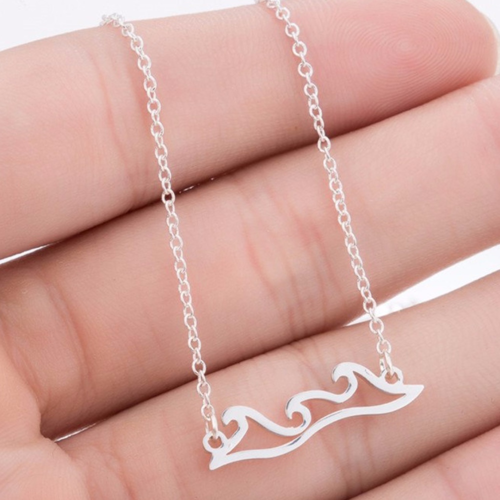 Ocean Wave Pendant Necklace Gold and Silver - Picture 2 of 8